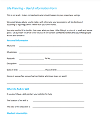 Life Planning - Useful Information Form